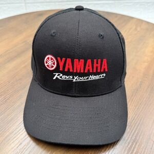 Yamaha Trucker Hat Mens OSFA Black Like New Revs Your Heart Snapback Mesh Cap